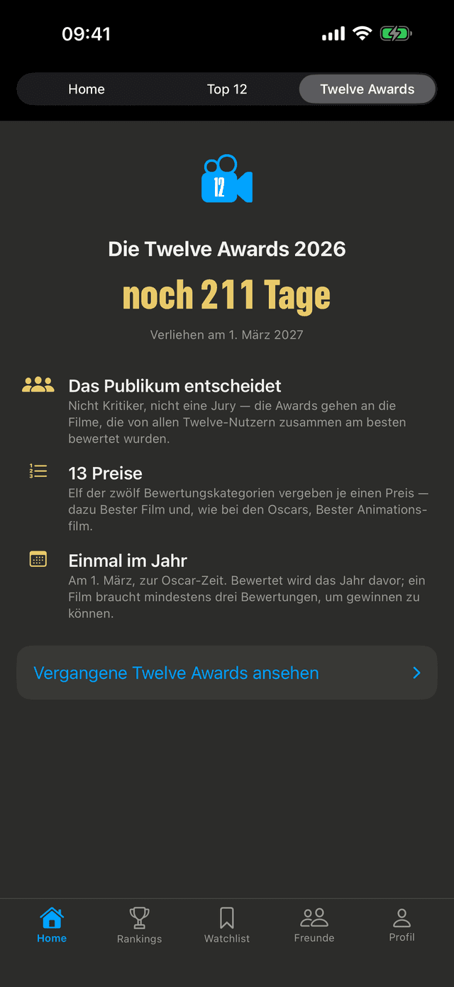 Der Twelve-Awards-Screen der App mit den Kategorien des Jahres